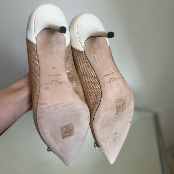 Like new Jimmy Choo Love 65 natural raffia crystal pearls latte pumps 41 - Picture 7 of 9